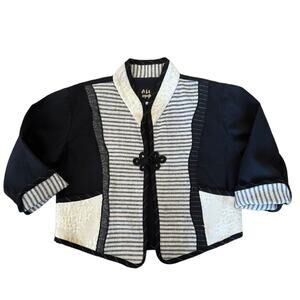 Vintage A La Mode patchwork  jacket black cream frog toggle made USA size large